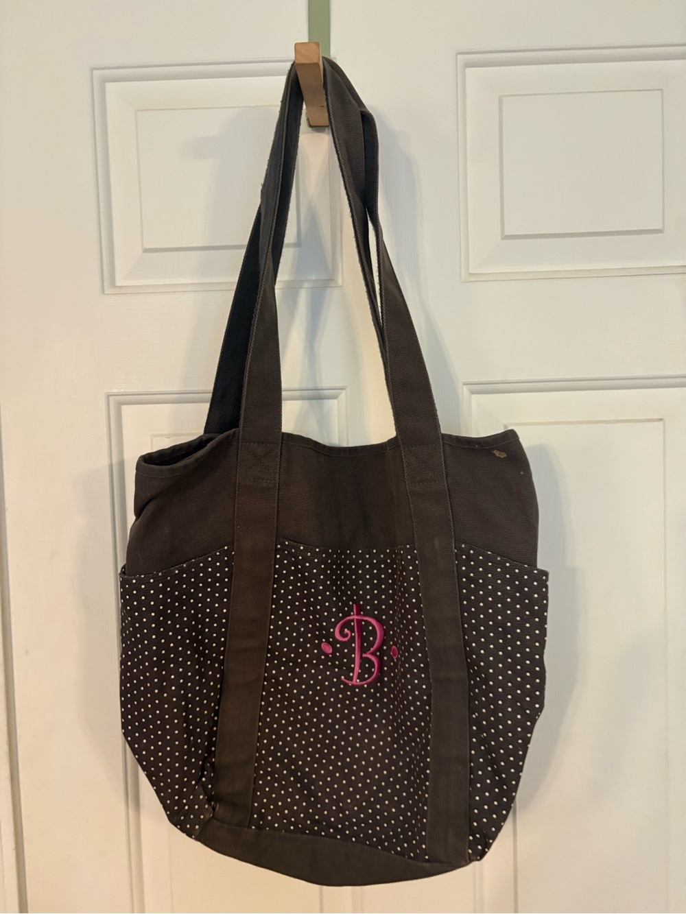 Monogrammed Charcoal Polka Dot Tote Bag - Stylish Everyday Carry
